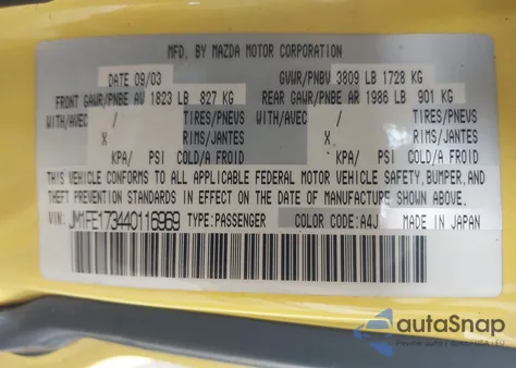 2004 Mazda Rx-8 6 Speed Manual from USA, damaged, VIN JM1FE173440116969